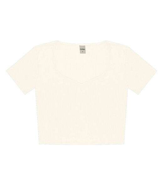 Blusa Feminina Manga Curta Ribana Canelada Rovitex Bege