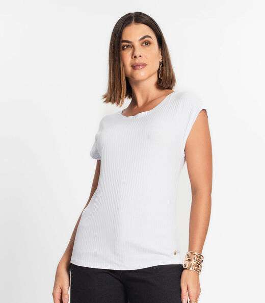 Blusa Feminina Ribana Canelada Básica Rovitex Branco