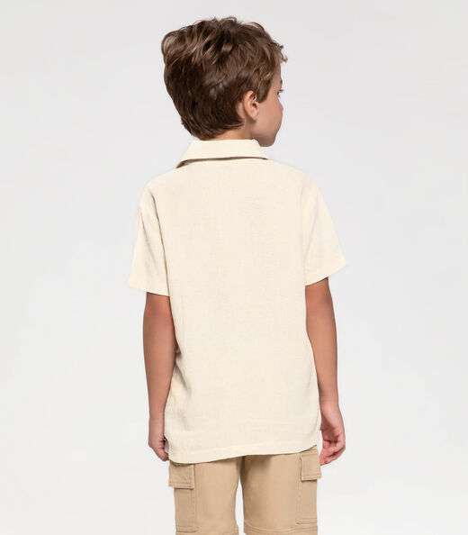 Camisa Infantil Masculina Em Linho Trick Nick Bege