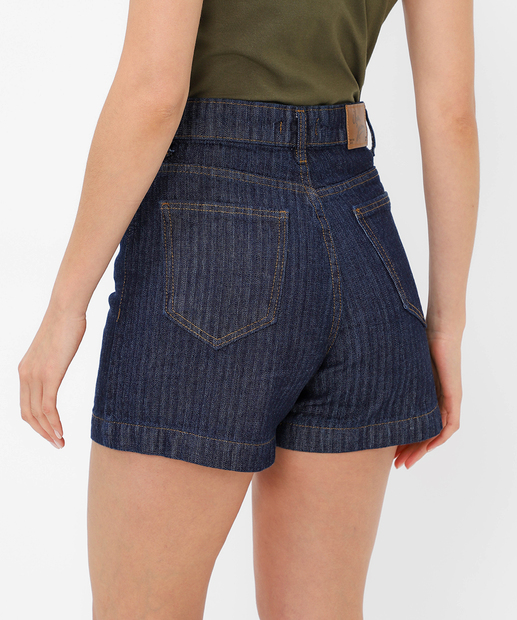 Short Jeans Feminino Listras Bolsos Azul