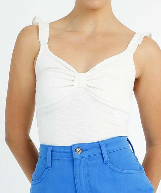 Blusa Regata Feminina Canelada Drapeada Alças Finas Babado 