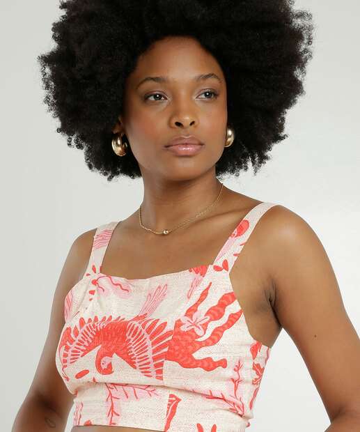Blusa Cropped Feminina Estampa Tropical Marisa