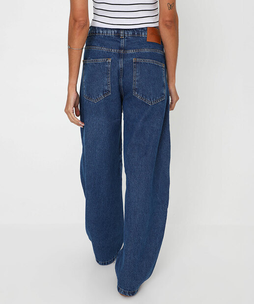 Calça Jeans Feminina Balloon Bolsos Sawary Azul