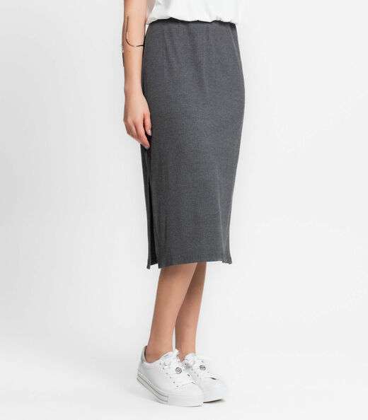 Saia Midi Canelada Infinita Cor Cinza