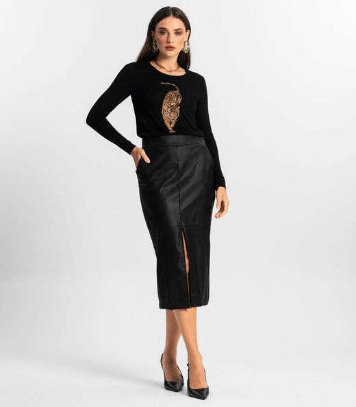 Blusa Manga Longa com Bordado Endless Preto