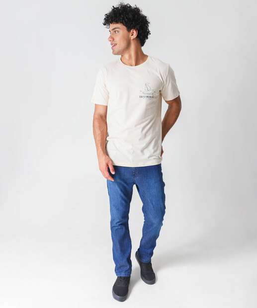 Camiseta Masculina Estampa Frontal Marisa Bege