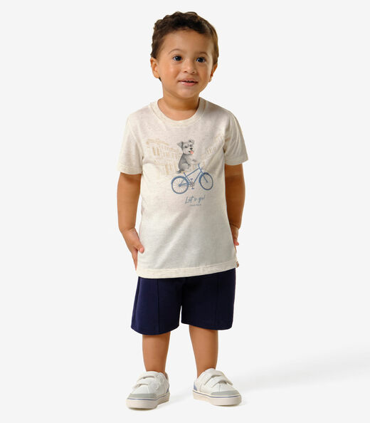 Camiseta Infantil Meia Malha Estampa Trick Nick Bege