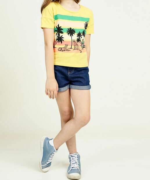 Short Infantil Jeans Barra Dobrada Marisa Tam 4 a 10