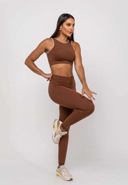 Calça Legging Suplex Poliamida Básica Marrom Salvatore