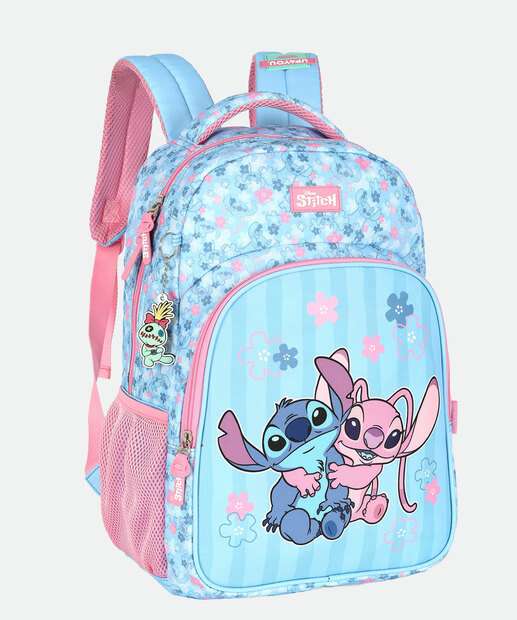 Mochila Infantil Escolar Stitch e Angel Disney