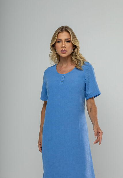Vestido Midi Botões Frontais Azul Salvatore