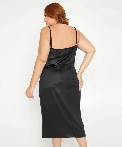 Vestido Plus Size Feminino Midi Brilho Alças Finas Marisa