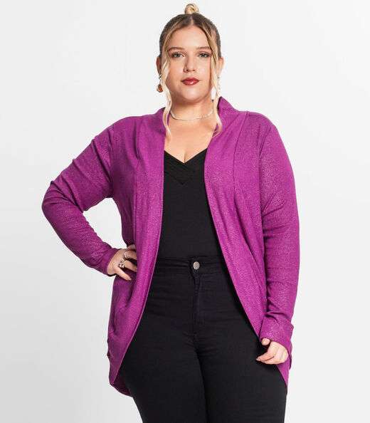 Image_Cardigan Plus Size Em Ribana Canelada Secret Glam Roxo