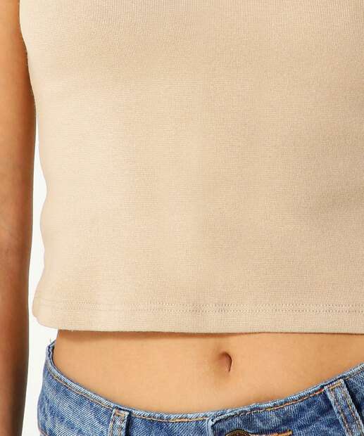 Blusa Cropped Feminina Canelada Sem Manga Marisa