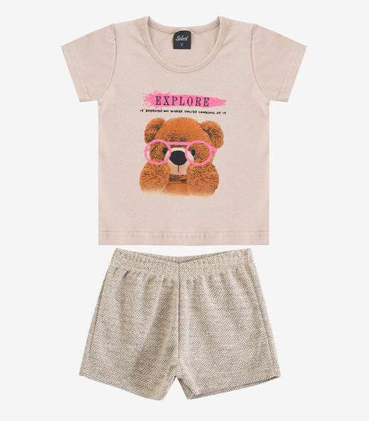 Conjunto Infantil Curto Verão Menina Select Marrom