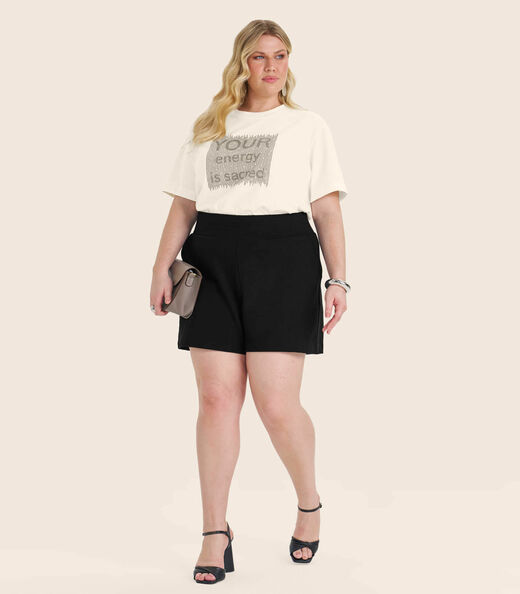 Camiseta Manga Curta Plus Size Secret Glam Bege