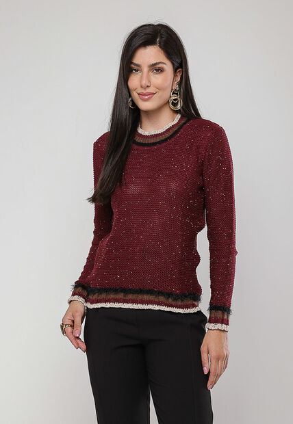 Image_Blusa de Tricot com Fio Boton? Gola Listra Vinho Salvatore