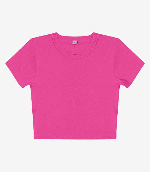 Blusa Cropped Ribana Básica Rovitex Rosa