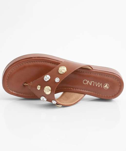 Tamanco Feminino Flatform Tachas Via Uno Caramelo