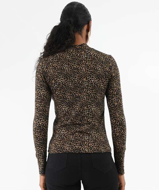 Blusa Feminina Gola Média Animal Print Marisa Preto
