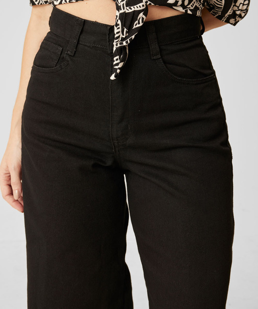 Calça Wide Leg Pantalona Feminina Sarja Bolsos Marisa  