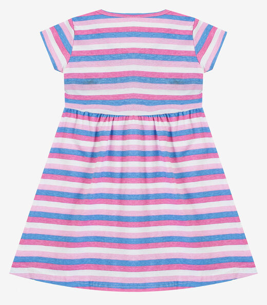 Vestido Infantil Manga Curta Estampado Biju Kids Rosa