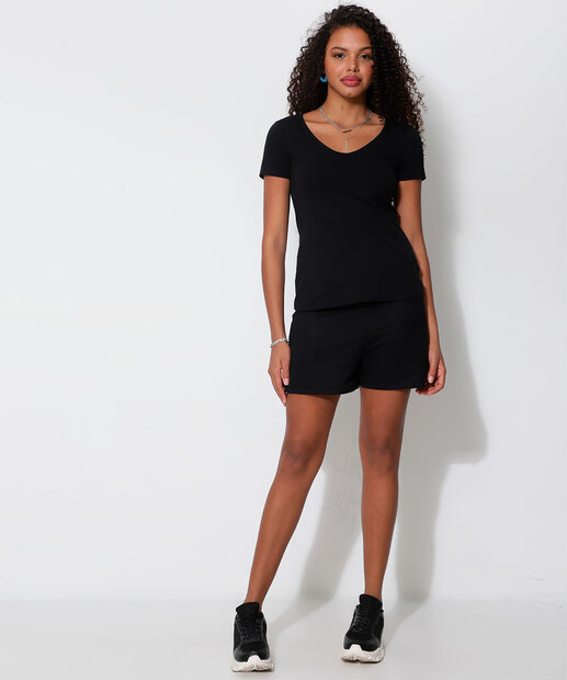 Blusa Feminina Básica Decote V Manga Curta Marisa