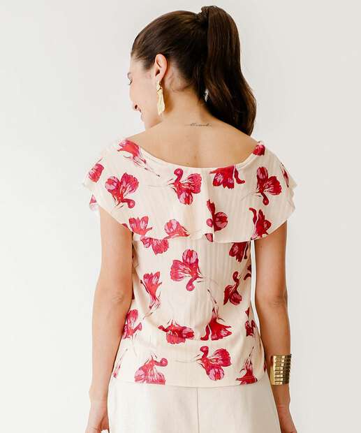 Blusa Feminina Babado Estampa Flores Marisa