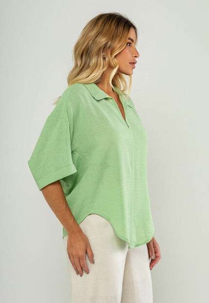 Blusa Ampla Manga Curta E Decote V Verde Salvatore
