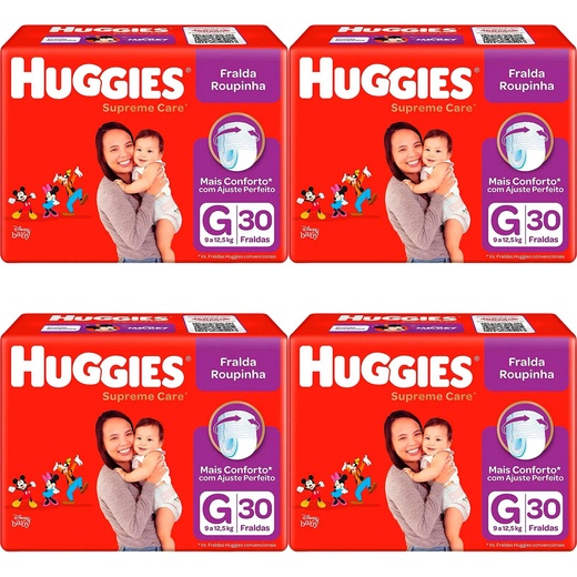 Image_Kit 4 Fraldas Huggies Roupinha Supreme Care G c/30 Unidades cada