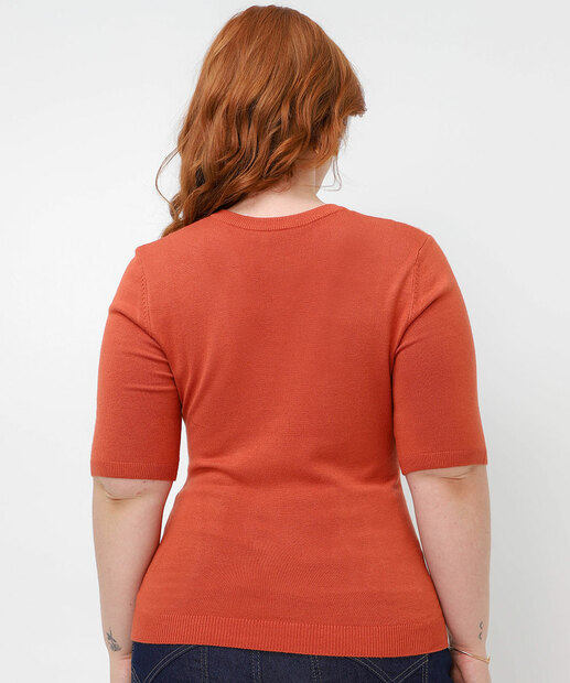 Blusa Plus Size Feminina Tricô Manga Curta Marisa Laranja