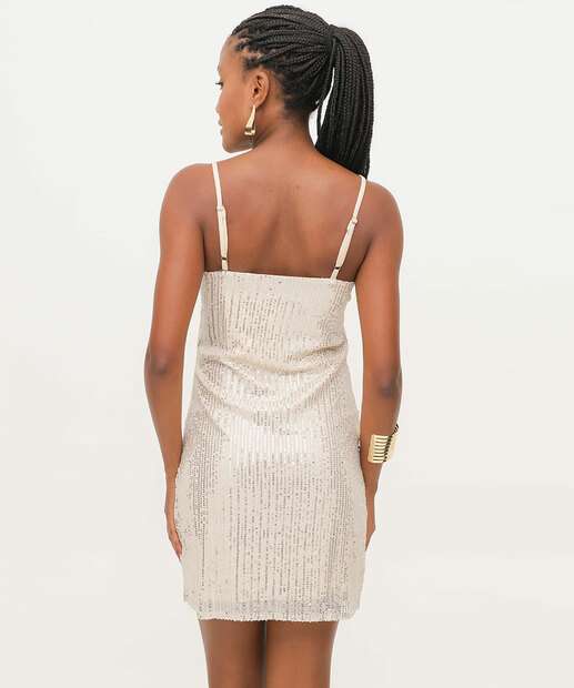 Vestido Feminino Paetês Alças Finas Marisa