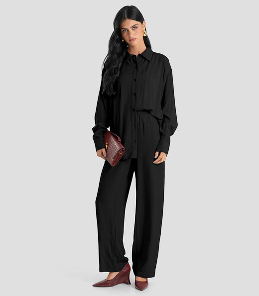 Camisa Feminina Oversized em Tecido Dianna Preto
