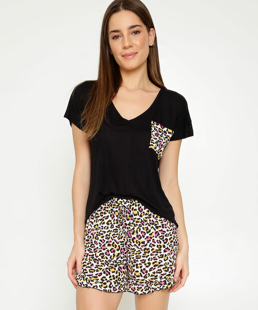 Pijama Feminino Animal Print Manga Curta Marisa