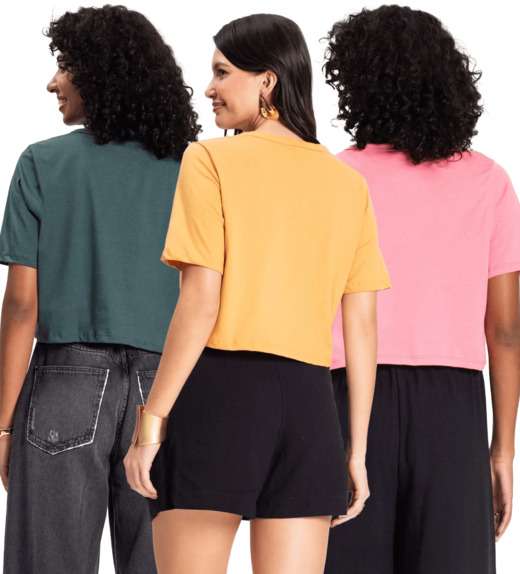 Kit 3 Blusas Cropped Lisas Select Sortidas