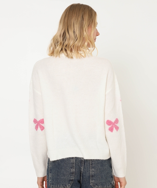 Suéter Feminino Jacquard Laço Marisa Off White