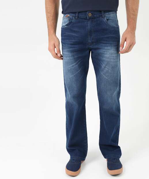 Calça Masculina Jeans Reta Bolsos Azul