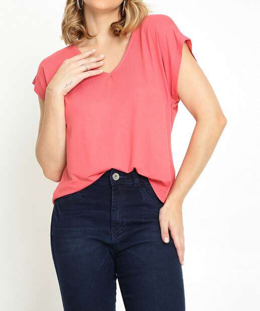 Blusa Feminina Decote V Manga Curta Marisa