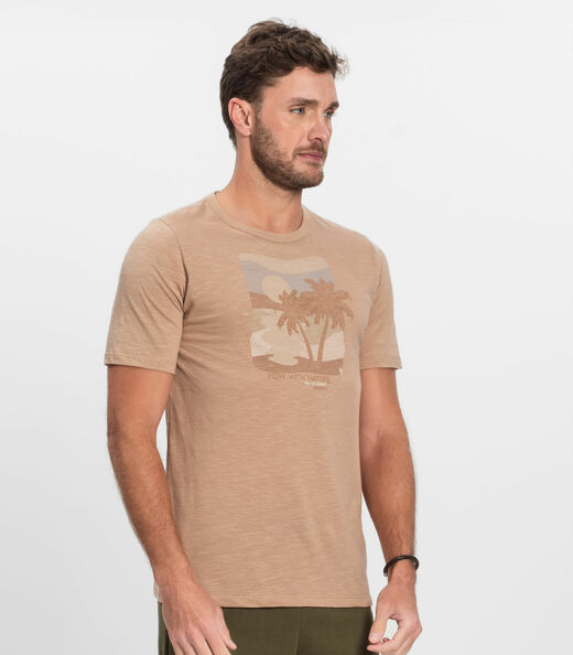 Camiseta Masculina Malha Maquinetada Diametro Marrom