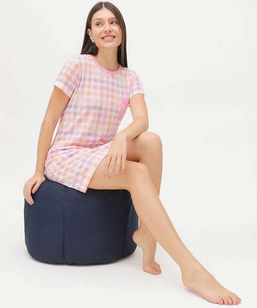 Camisola Estampa Quadriculada Manga Curta Marisa