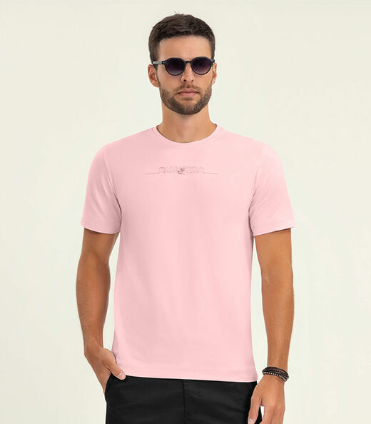 Camiseta Masculina Manga Curta Meia Malha Diametro Rosa