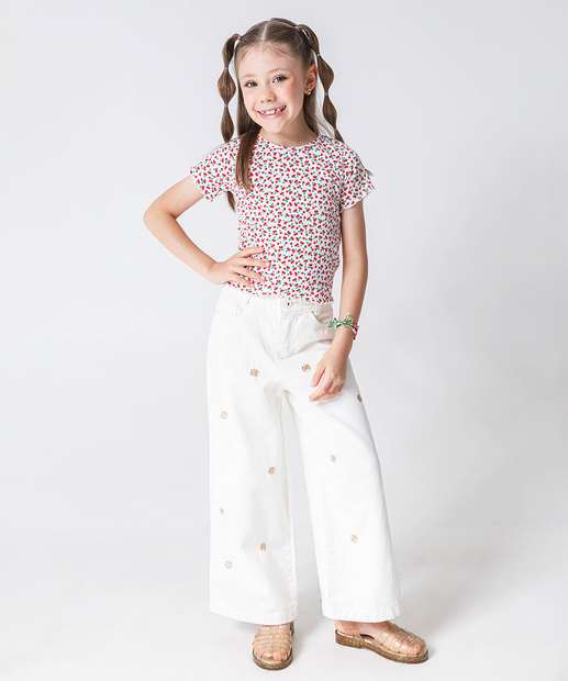 Blusa Infantil Canelada Cereja Marisa Tam 4 a 10 Branco