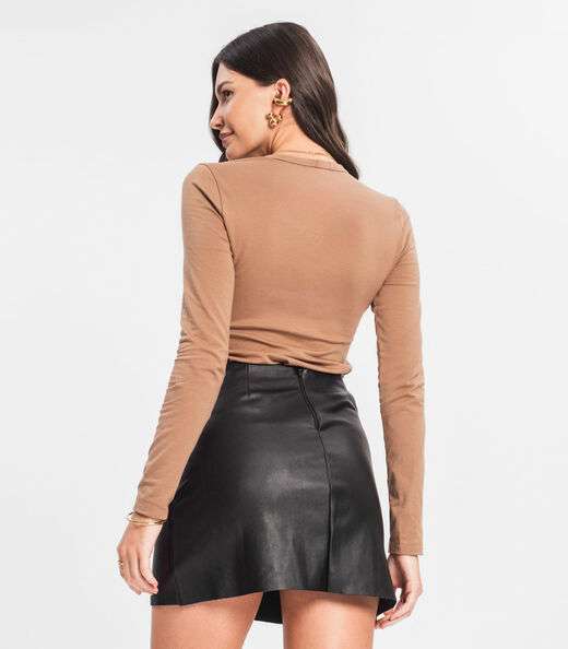 Blusa Manga Longa Decote V Básica Select Marrom