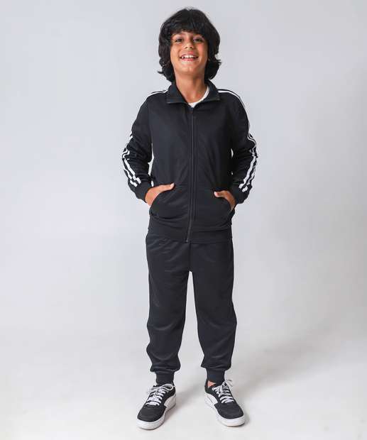 Casaco Juvenil Helanca Listrado Marisa Tam 10 a 16 Preto