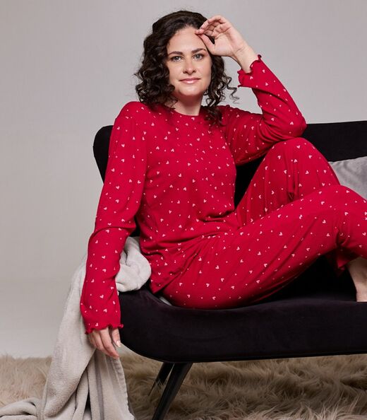 Pijama Longo Feminino Corações Ribana Evanilda Vermelho