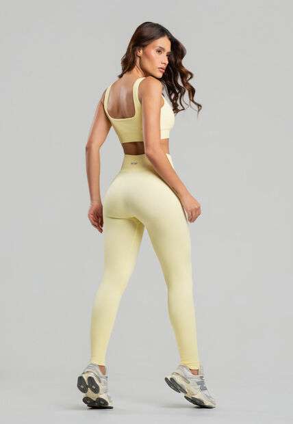 Conjunto Fitness Calça e Top Sem Costura Amarelo Salvatore