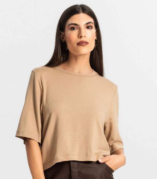 Blusa Feminina Manga Curta em Molecotton Endless Marrom