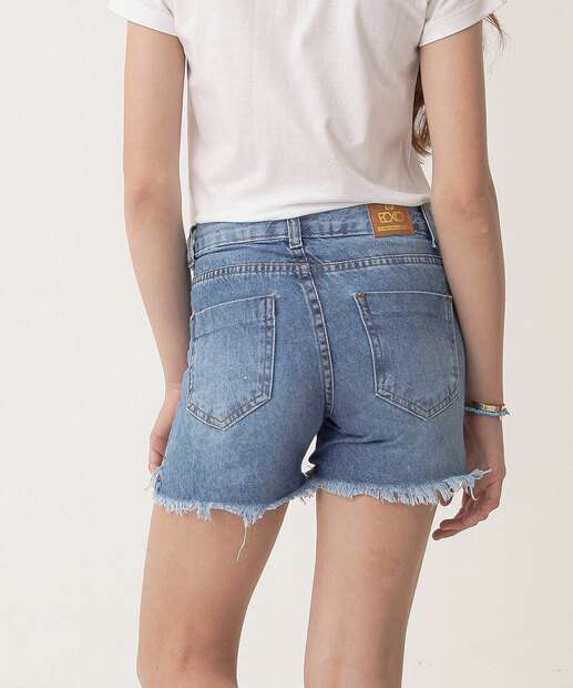Short Juvenil Jeans Bordado Barra Desfiada Tam 10 a 16
