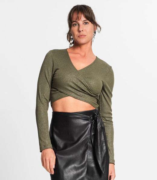 Blusa Feminina Em Ribana Canelada Lurex Rovitex Verde