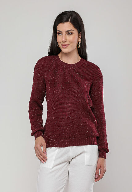 Blusa de Tricot em Fio Boton? Vinho Salvatore